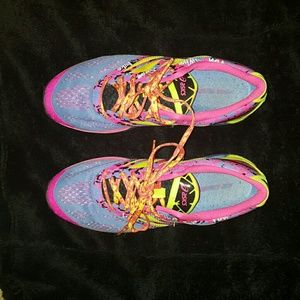 Neon yellow, pink, and blue Asics!